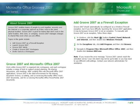 1 of 6 This document is for informational purposes only. MICROSOFT MAKES NO WARRANTIES, EXPRESS OR IMPLIED, IN THIS DOCUMENT. © 2007 Microsoft Corporation.