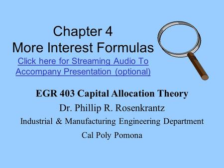 EGR 403 Capital Allocation Theory Dr. Phillip R. Rosenkrantz