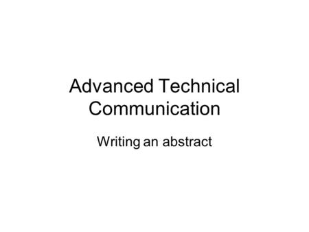 Advanced Technical Communication