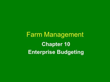 Chapter 10 Enterprise Budgeting