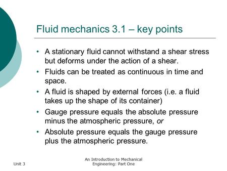 Fluid mechanics 3.1 – key points