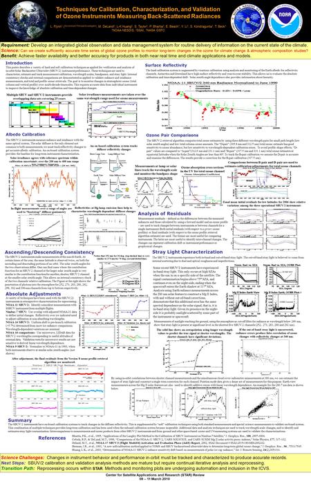 Center for Satellite Applications and Research (STAR) Review 09 – 11 March 2010 SBUV/2 Wavelengths Solar Earth Ratio Science Challenges: Changes in instrument.