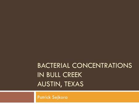 BACTERIAL CONCENTRATIONS IN BULL CREEK AUSTIN, TEXAS Patrick Sejkora.