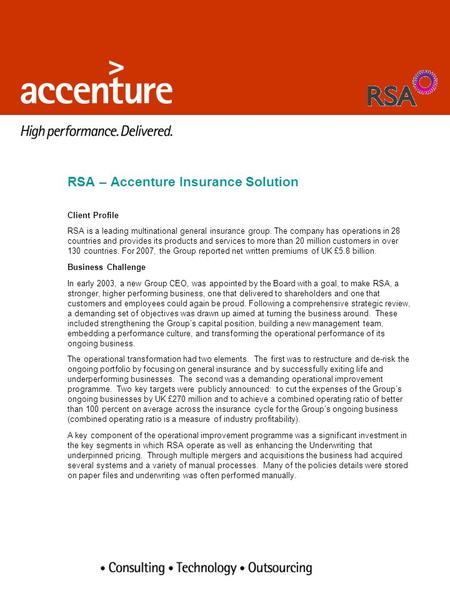 RSA – Accenture Insurance Solution