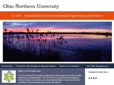 CE Introduction to Environmental Engineering and Science