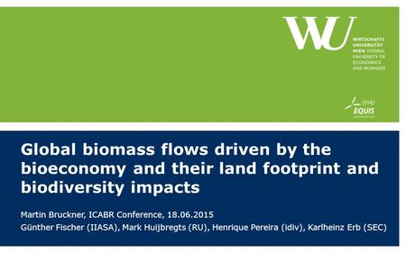 Global biomass flows driven by the bioeconomy and their land footprint and biodiversity impacts Martin Bruckner, ICABR Conference, 18.06.2015 Günther Fischer.