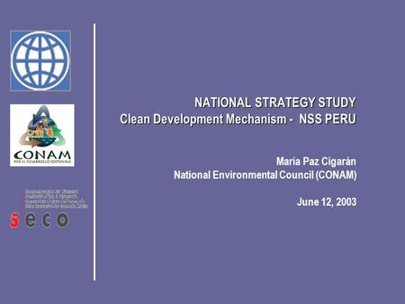 María Paz Cigarán National Environmental Council (CONAM) June 12, 2003 NATIONAL STRATEGY STUDY Clean Development Mechanism - NSS PERU.