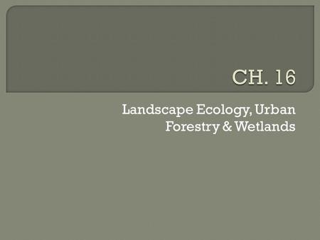 Landscape Ecology, Urban Forestry & Wetlands.  Woody vegetation in populated places  25% of forest canopy in US.