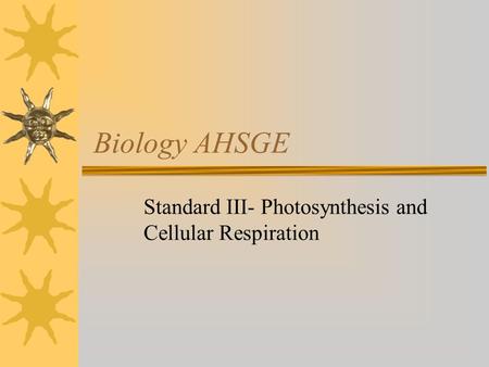 Standard III- Photosynthesis and Cellular Respiration