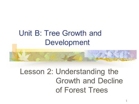 Unit B: Tree Growth and Development