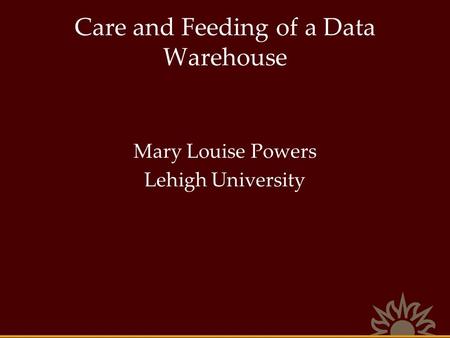 Care and Feeding of a Data Warehouse