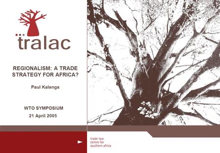 REGIONALISM: A TRADE STRATEGY FOR AFRICA? Paul Kalenga WTO SYMPOSIUM 21 April 2005.