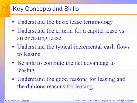 © 2003 The McGraw-Hill Companies, Inc. All rights reserved. Leasing Chapter Twenty-Six.