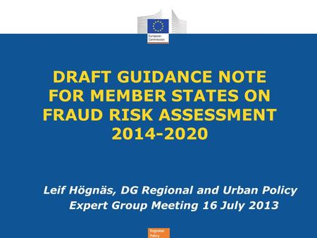 DRAFT GUIDANCE NOTE  FOR MEMBER STATES ON FRAUD RISK ASSESSMENT