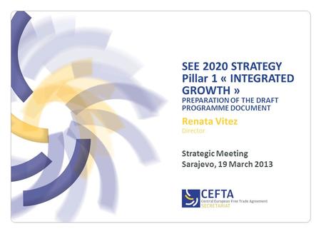 SEE 2020 STRATEGY Pillar 1 « INTEGRATED GROWTH » PREPARATION OF THE DRAFT PROGRAMME DOCUMENT Renata Vitez Director Strategic Meeting Sarajevo, 19 March.