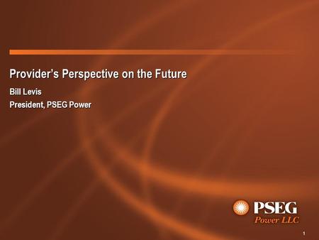 1 Providers Perspective on the Future Bill Levis President, PSEG Power Bill Levis President, PSEG Power.