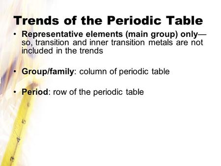 Trends of the Periodic Table