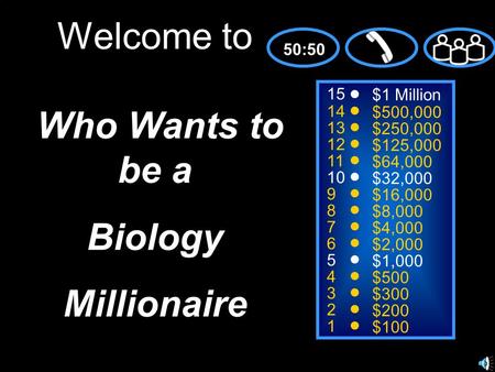 15 14 13 12 11 10 9 8 7 6 5 4 3 2 1 $1 Million $500,000 $250,000 $125,000 $64,000 $32,000 $16,000 $8,000 $4,000 $2,000 $1,000 $500 $300 $200 $100 50:50.