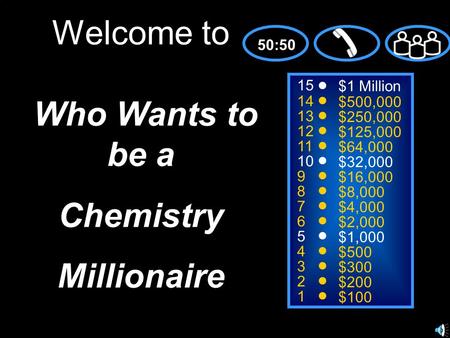 15 14 13 12 11 10 9 8 7 6 5 4 3 2 1 $1 Million $500,000 $250,000 $125,000 $64,000 $32,000 $16,000 $8,000 $4,000 $2,000 $1,000 $500 $300 $200 $100 50:50.