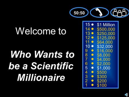 15 14 13 12 11 10 9 8 7 6 5 4 3 2 1 $1 Million $500,000 $250,000 $125,000 $64,000 $32,000 $16,000 $8,000 $4,000 $2,000 $1,000 $500 $300 $200 $100 Welcome.