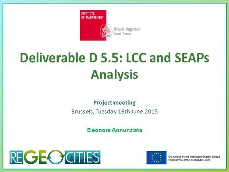 Deliverable D 5.5: LCC and SEAPs Analysis Project meeting Brussels, Tuesday 16th June 2015 Eleonora Annunziata.