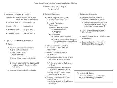 Notes for Spring Quiz 14 (Day 1) Remember to make your own notes when you take this copy. Ch 14 Lesson 3 5. convert (481) – A. Vocabulary (Chapter 14,