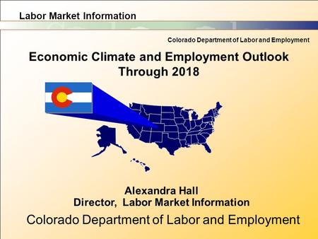 Labor Market Information Colorado Department of Labor and Employment Economic Climate and Employment Outlook Through 2018 Alexandra Hall Director, Labor.