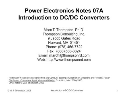 Power Electronics Notes 07A Introduction to DC/DC Converters