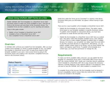 1 of 5 This document is for informational purposes only. MICROSOFT MAKES NO WARRANTIES, EXPRESS OR IMPLIED, IN THIS DOCUMENT. © 2007 Microsoft Corporation.