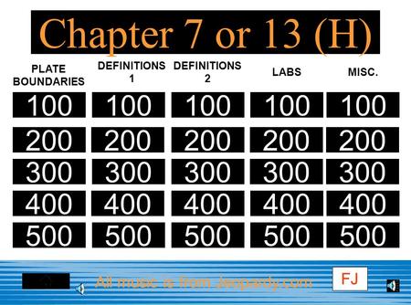 Chapter 7 or 13 (H) 200 300 400 100 200 300 400 500 100 200 300 400 500 100 200 300 400 500 100 200 300 400 500 100 PLATE BOUNDARIES All music is from.