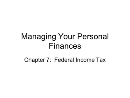 Managing Your Personal Finances