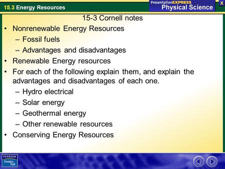 15-3 Cornell notes Nonrenewable Energy Resources Fossil fuels