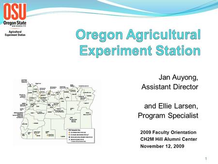 Jan Auyong, Assistant Director and Ellie Larsen, Program Specialist 1 2009 Faculty Orientation CH2M Hill Alumni Center November 12, 2009.