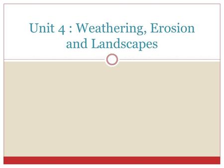 Unit 4 : Weathering, Erosion and Landscapes