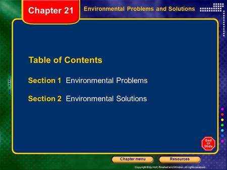 Chapter 21 Table of Contents Section 1 Environmental Problems