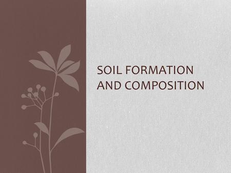 SOIL FORMATION AND COMPOSITION. Soil Formation Soil forms as rock is broken down by weathering and mixes with other material on the surface. Bedrock is.