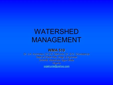 WATERSHED MANAGEMENT WMA 510