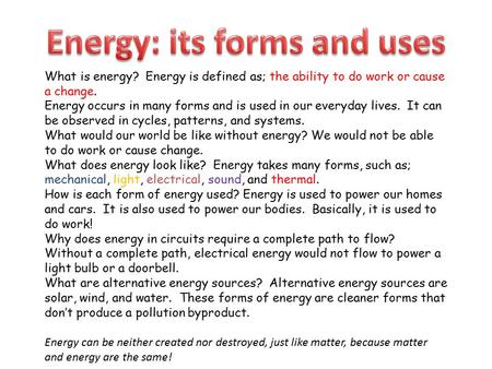 Energy: its forms and uses