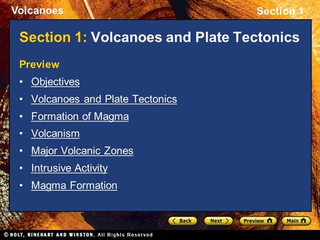 Section 1: Volcanoes and Plate Tectonics