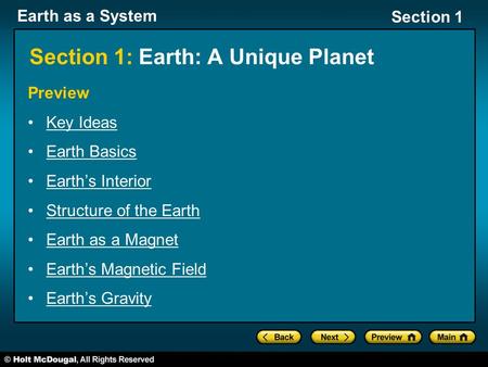 Section 1: Earth: A Unique Planet