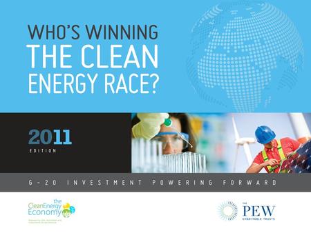 Growth in the Clean Energy Economy Clean energy investment that comes from G-20 countries. Increase in global clean energy investment since 2004.* Billion.