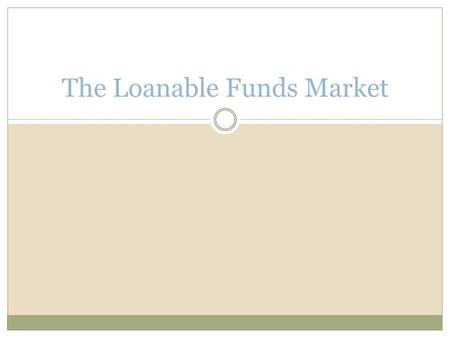 The Loanable Funds Market. Equilibrium Interest Rate Savers and buyers are matched in markets governed by supply and demand There are many markets, but.