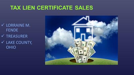 TAX LIEN CERTIFICATE SALES LORRAINE M. FENDE TREASURER LAKE COUNTY, OHIO.