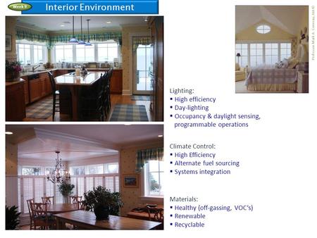 Professor Mark A. Comeau, AIA © Interior Environment Week 9 Lighting: High efficiency Day-lighting Occupancy & daylight sensing, programmable operations.