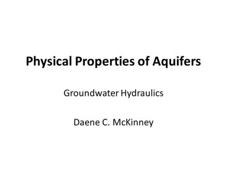 Physical Properties of Aquifers