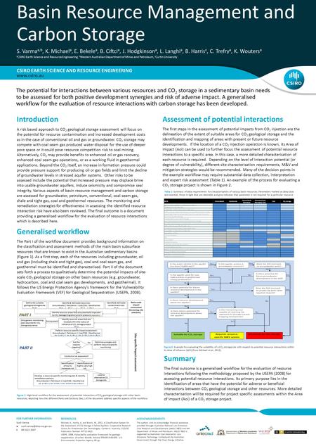 FOR FURTHER INFORMATION Figure 1: High-level workflow for the assessment of potential interaction of CO 2 geological storage with other basin resources,