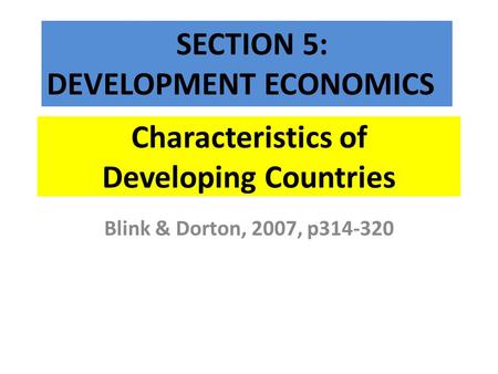 Characteristics of Developing Countries