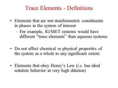 Trace Elements - Definitions