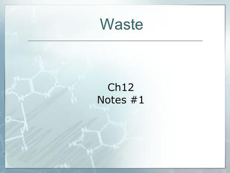 Ch12 Notes #1 Waste. Throw it away…  You go to lunch at Hardee’s.  You throw AWAY the left over stuff  Where is away?  Probably a landfill  Does.