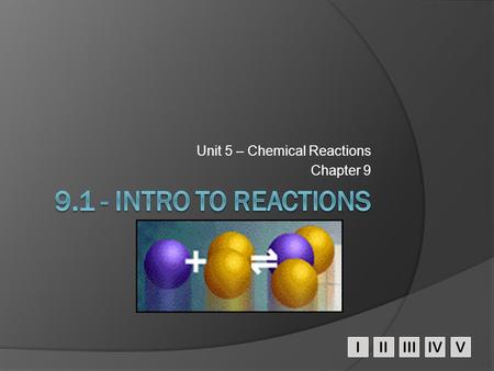 Unit 5 – Chemical Reactions Chapter 9